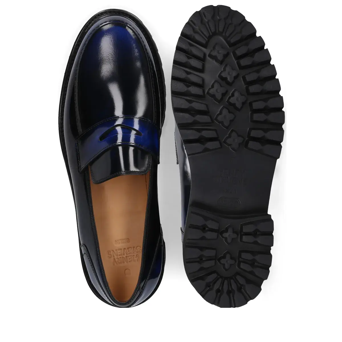 Blaue Leder Loafer mit Profilsohle
