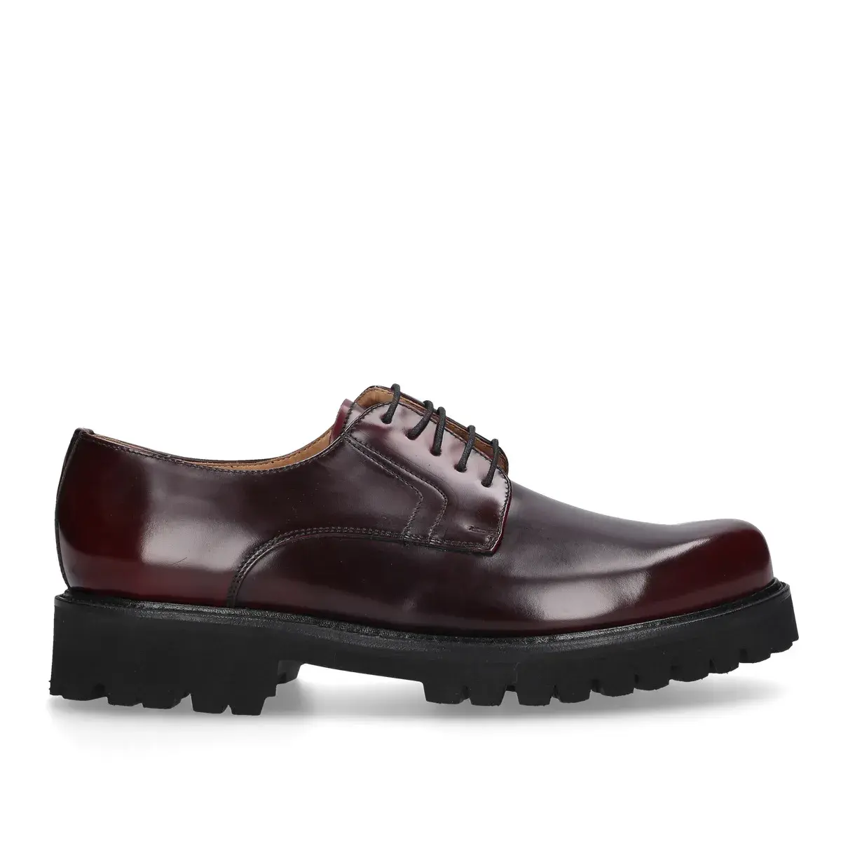 Burgunderfarbene Derby Schuhe mit Profilsohle