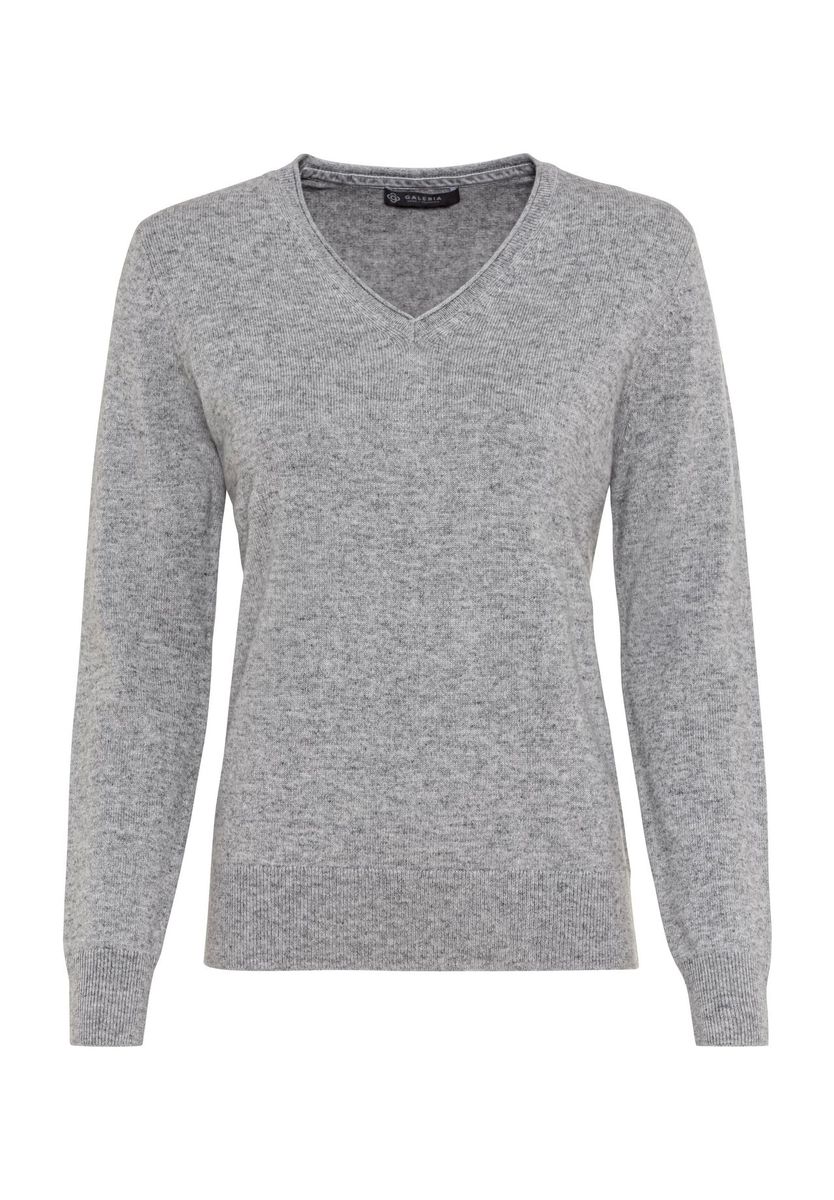 GALERIA Seide-Kaschmir Pullover "Monaco", V-Ausschnitt, für Damen, grau, 34