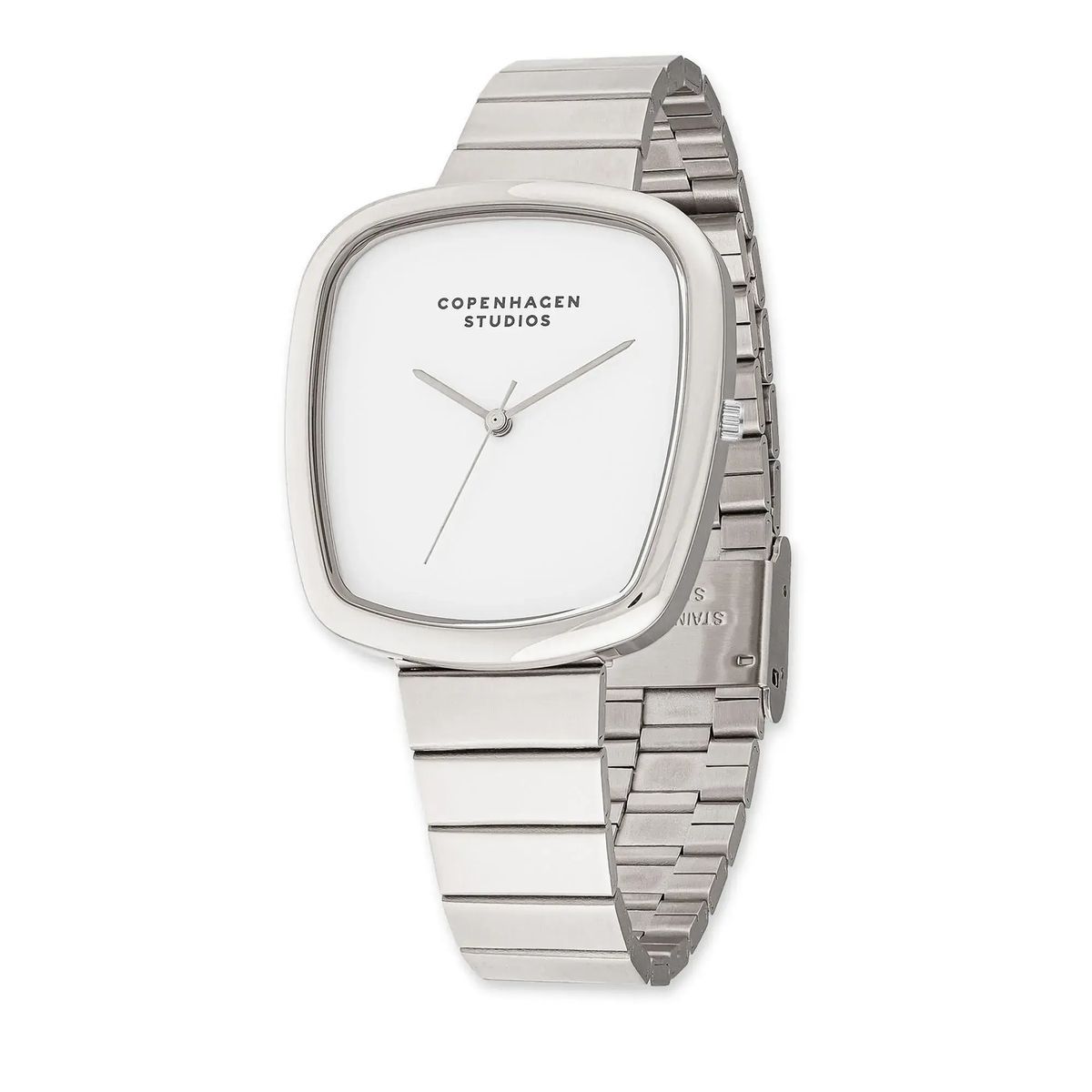 Silberfarbene, minimalistische Uhr