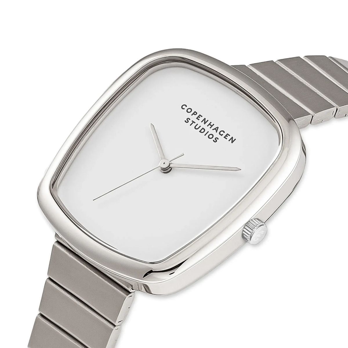 Silberfarbene, minimalistische Uhr