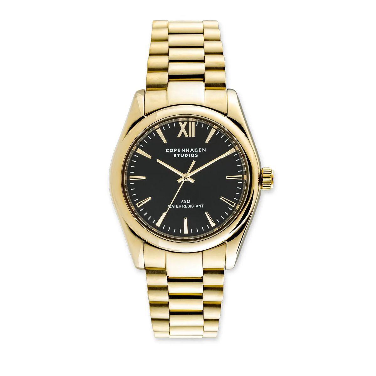 Elegante, goldfarbene, runde Armbanduhr