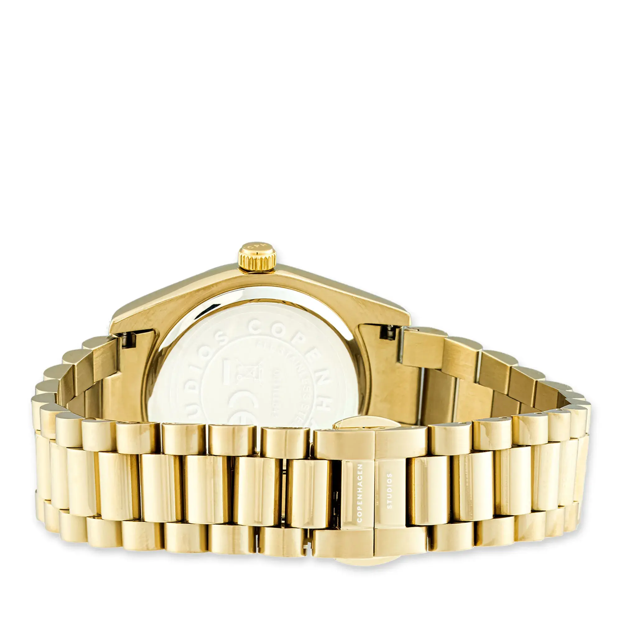 Elegante, goldfarbene, runde Armbanduhr