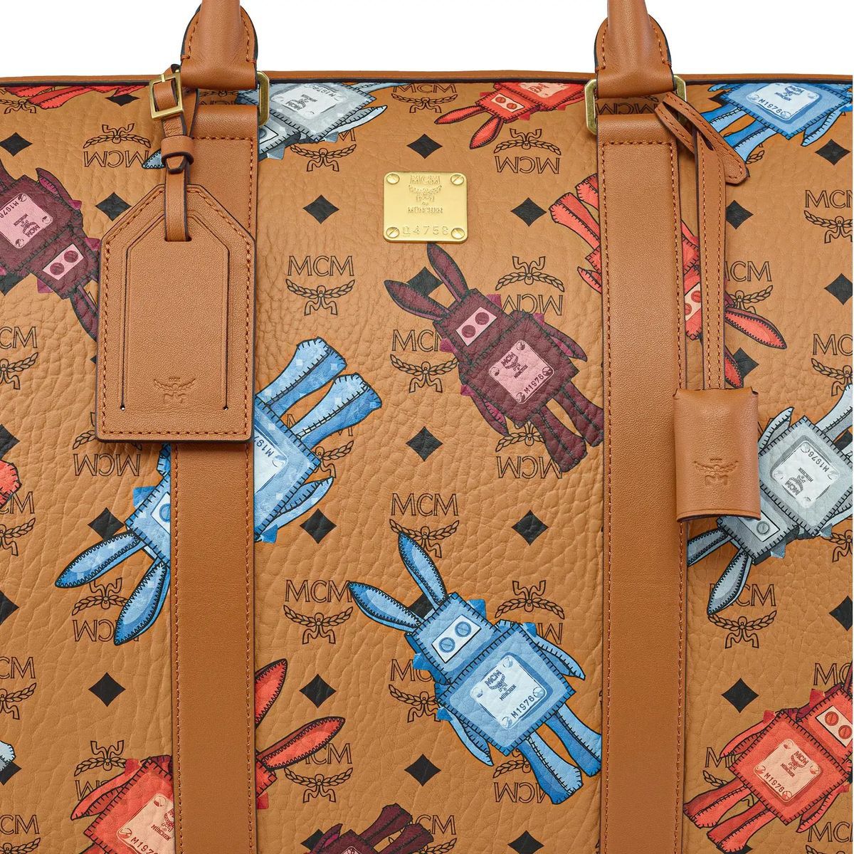 Weekender Reisetasche mit Lederbesatz und Print