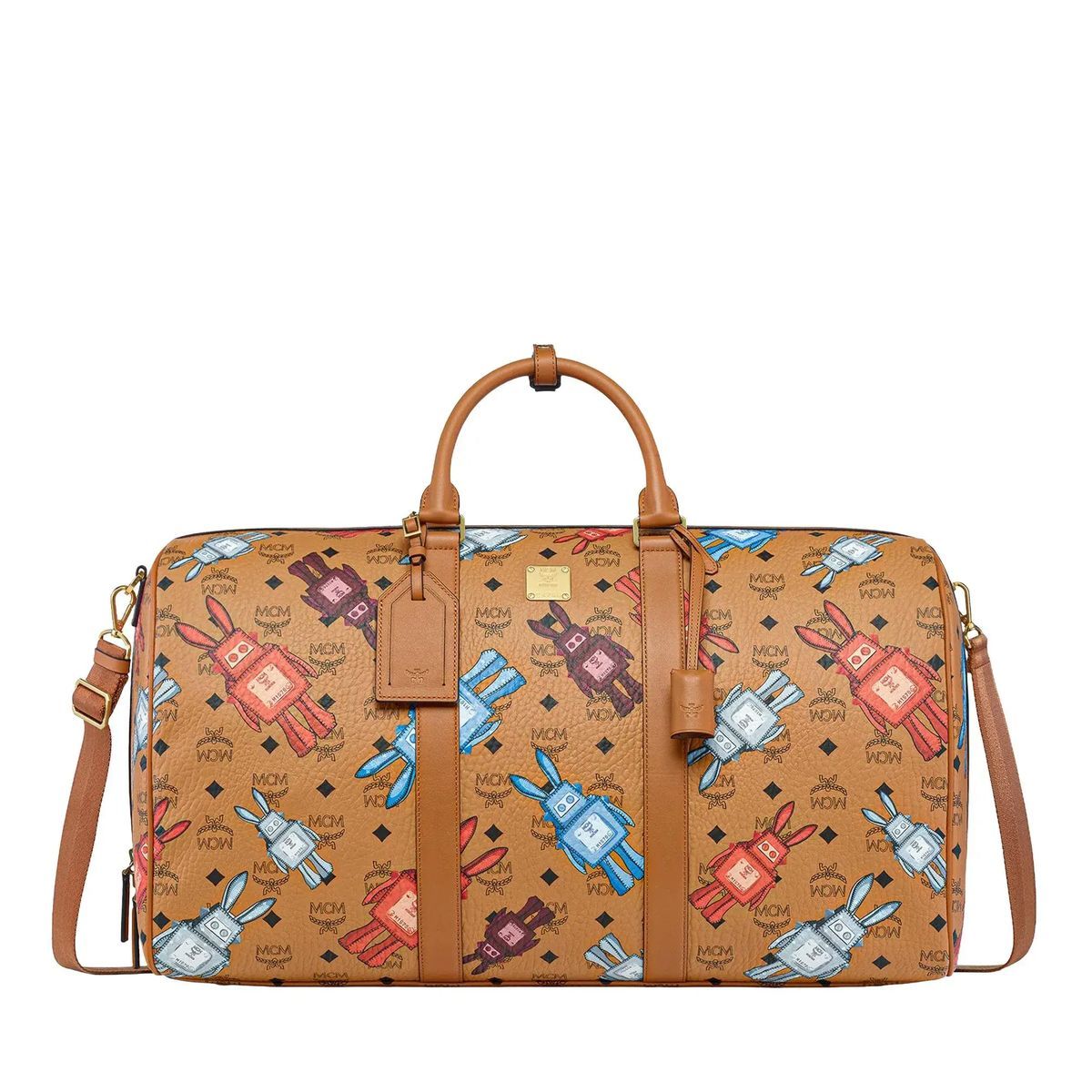 Weekender Reisetasche mit Lederbesatz und Print