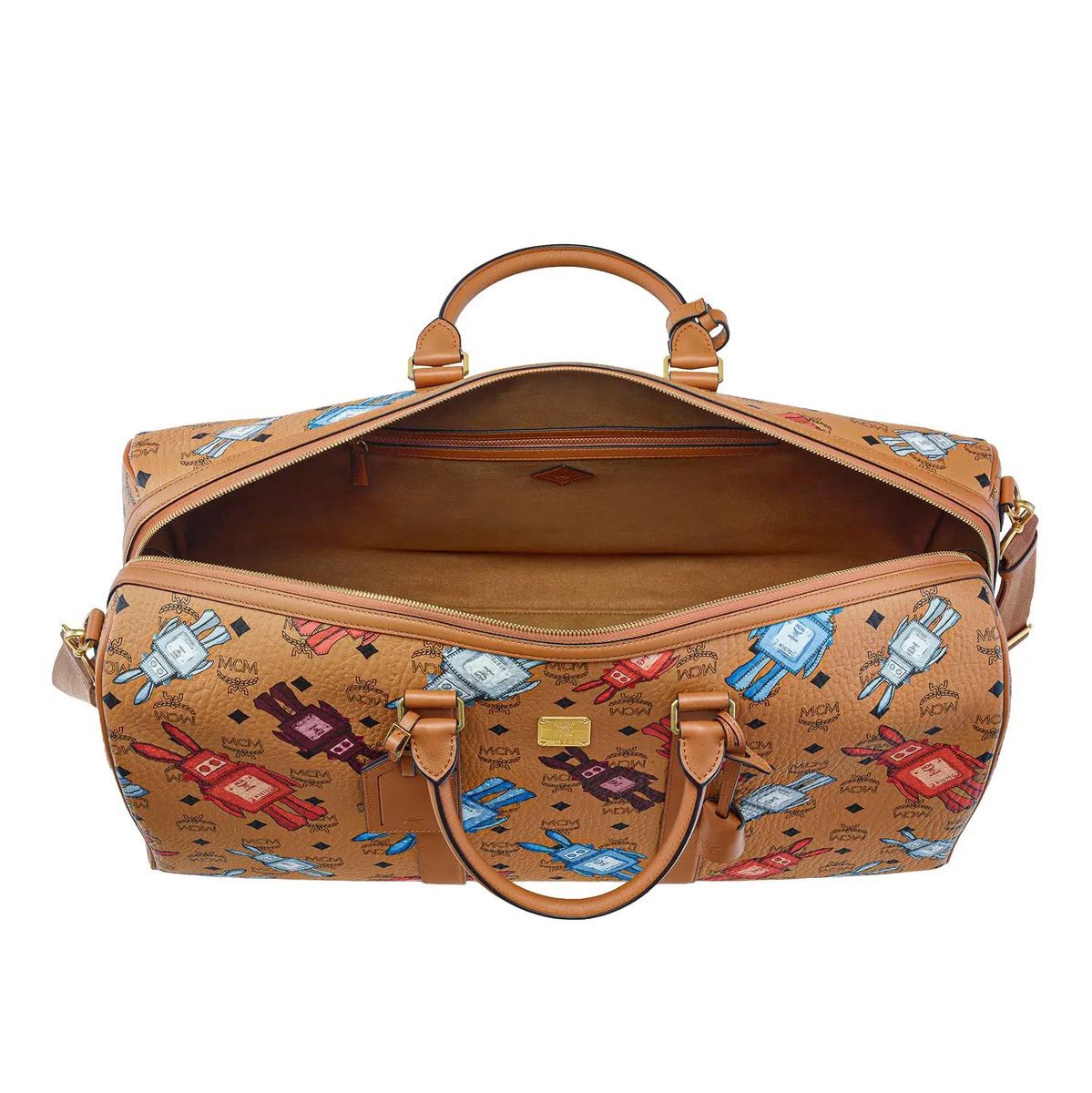 Weekender Reisetasche mit Lederbesatz und Print