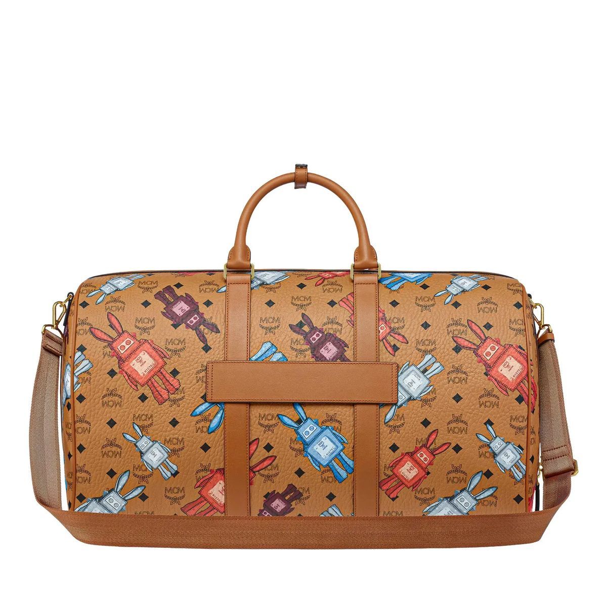 Weekender Reisetasche mit Lederbesatz und Print