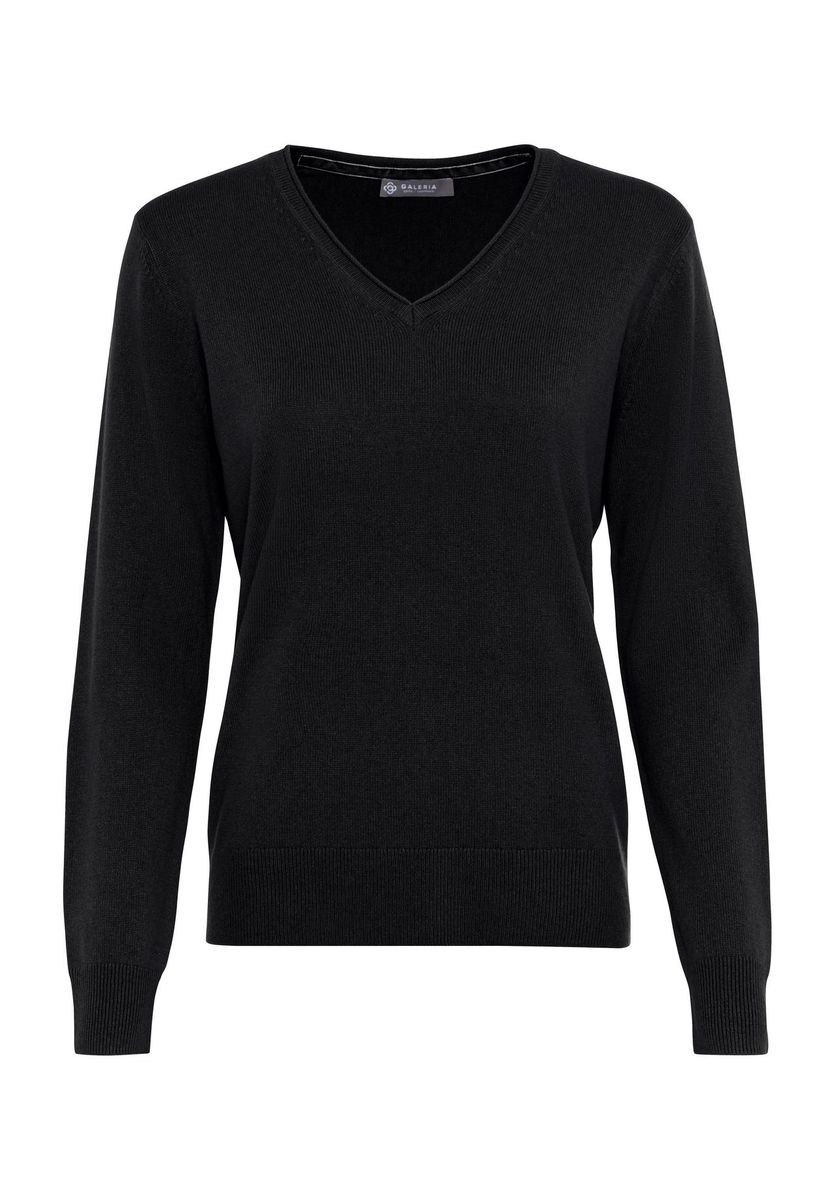 GALERIA Seide-Kaschmir Pullover "Monaco", V-Ausschnitt, für Damen, schwarz, 36