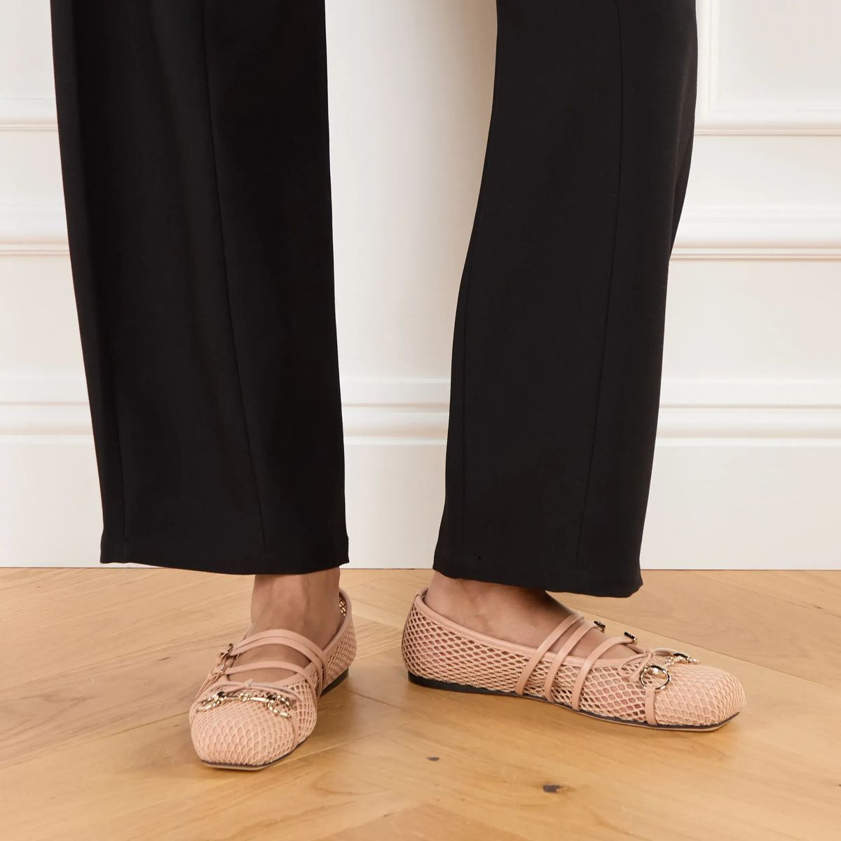 Mesh Ballerina Schuhe mit Riemen