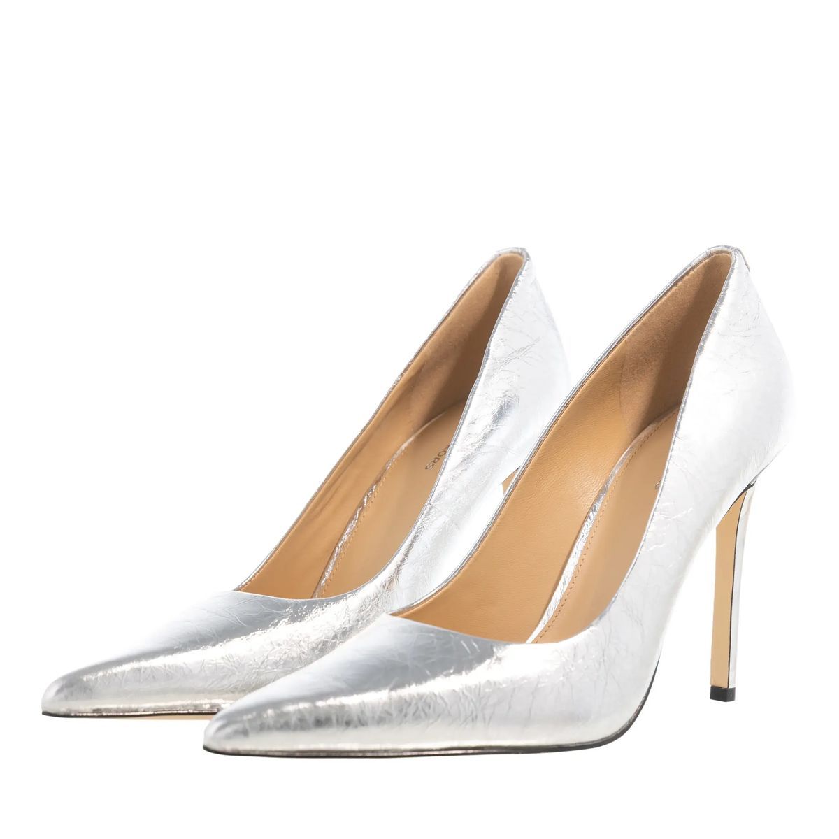 Elegante silberne Pumps mit spitzer Zehe