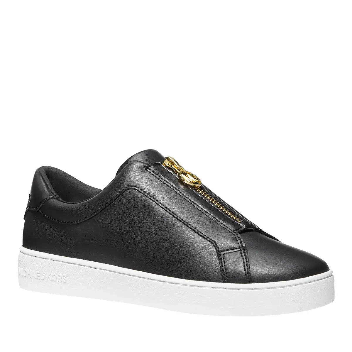 Schwarzer Leder-Slip-On-Sneaker mit Reißverschluss