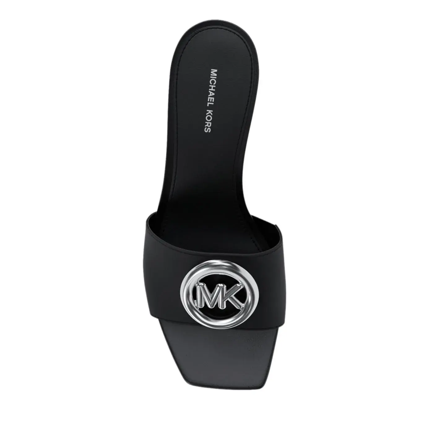 Schwarze Mule-Sandale mit Absatz und Logo