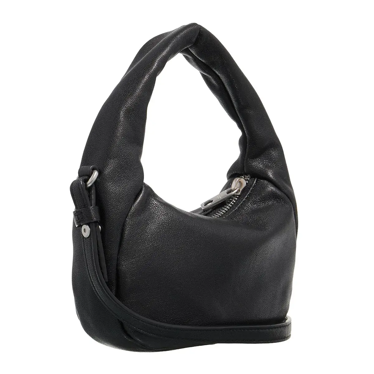 Schwarze Leder Schultertasche Hobo-Stil