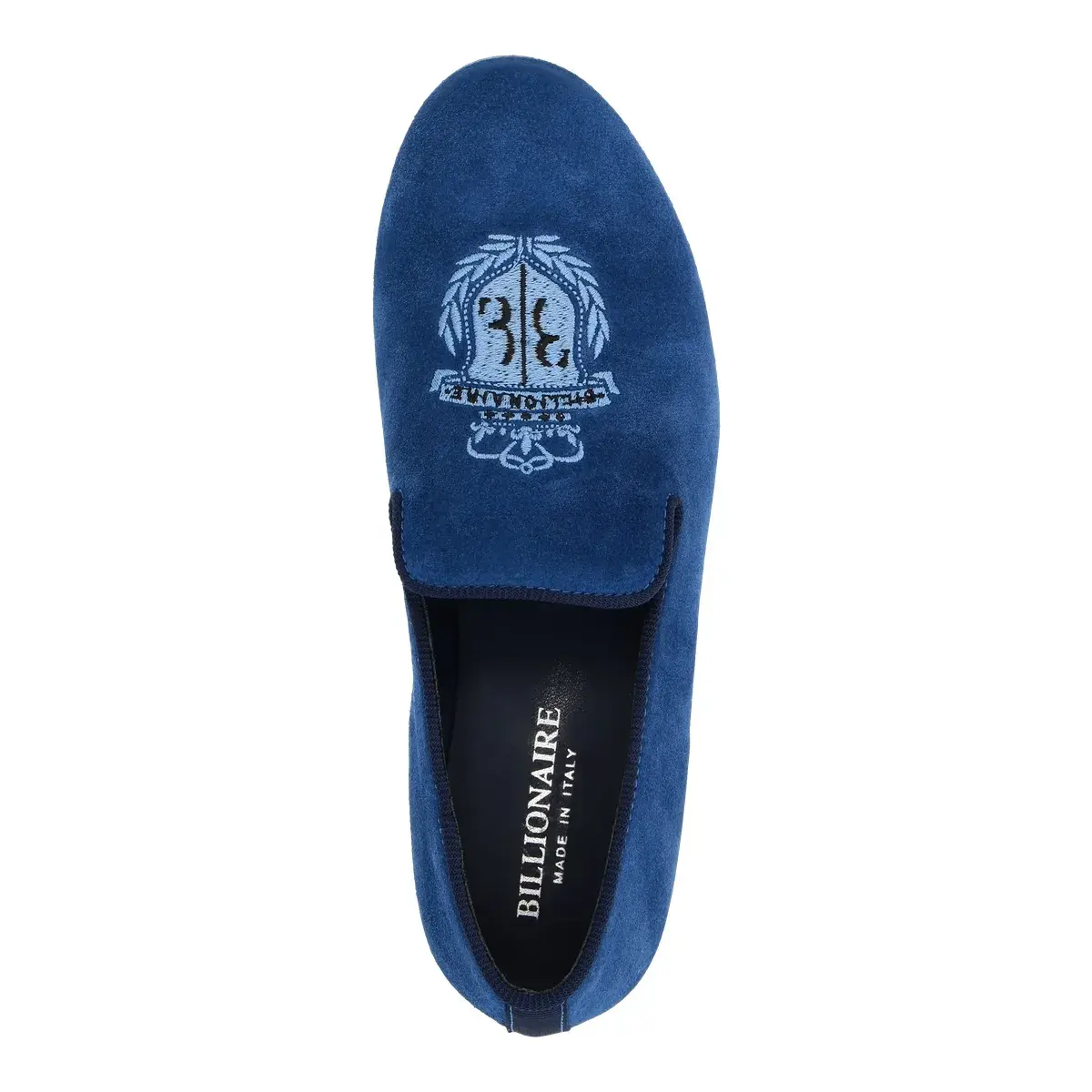 Wildleder Slipper mit Wappenstickerei