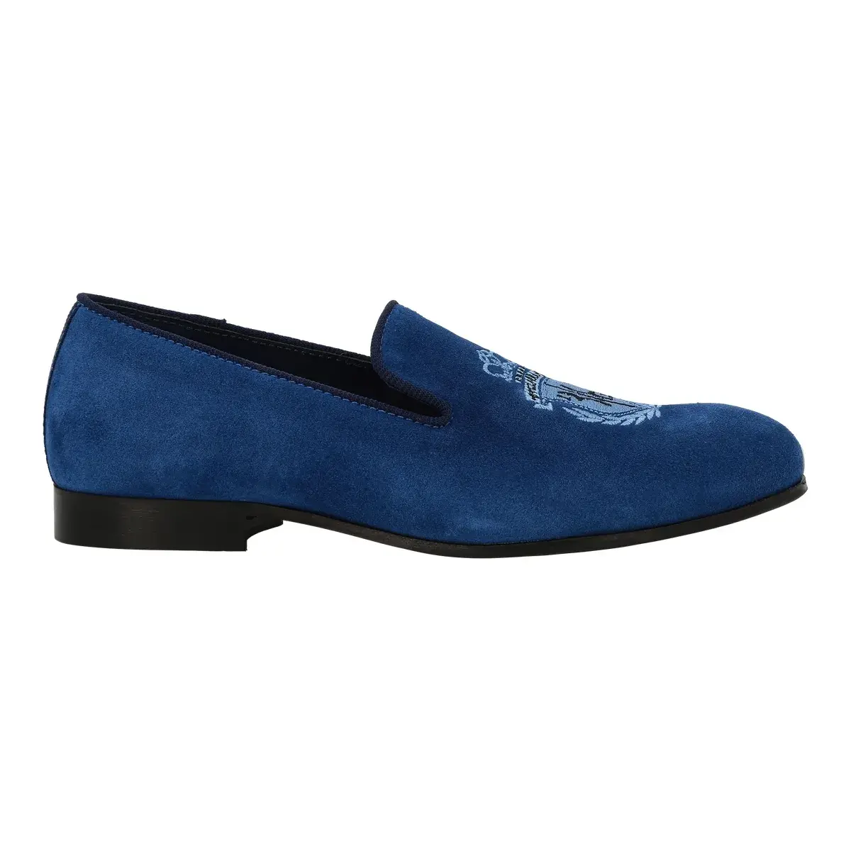 Wildleder Slipper mit Wappenstickerei