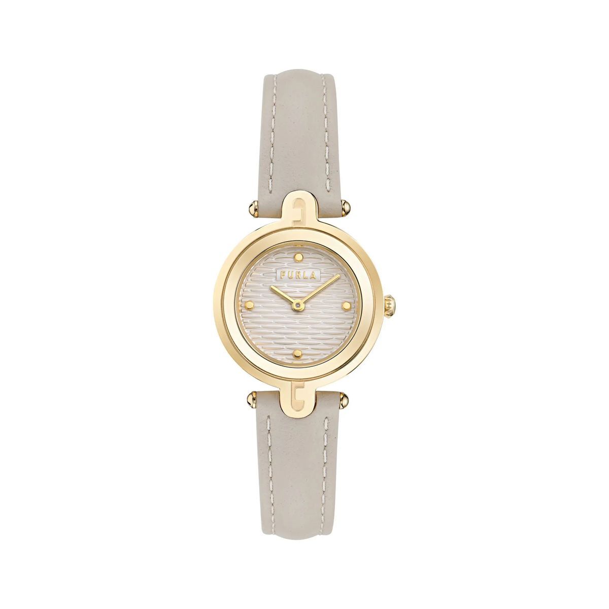 Elegante goldfarbene Uhr mit Lederarmband