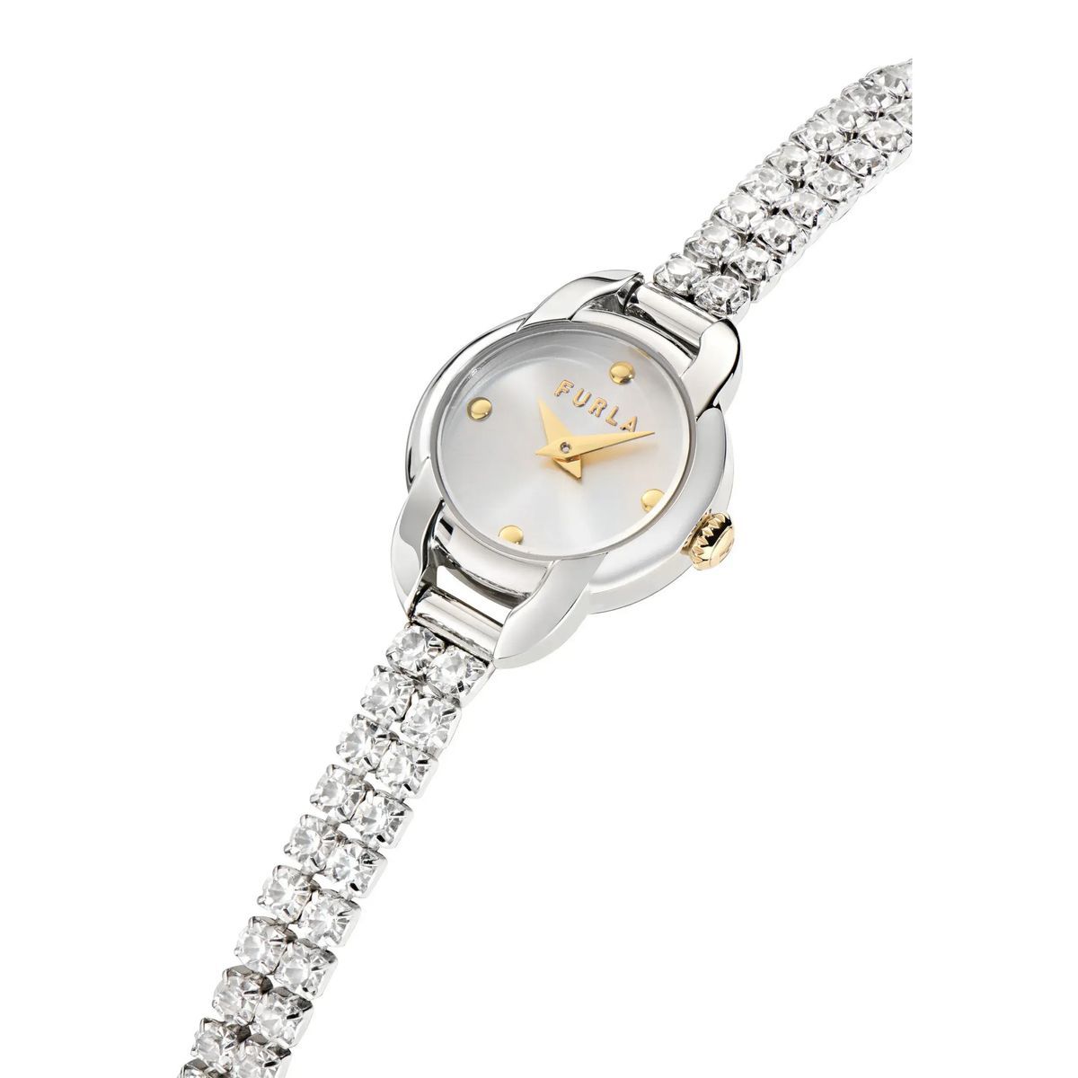 Kristallbesetzte silberfarbene Armbanduhr