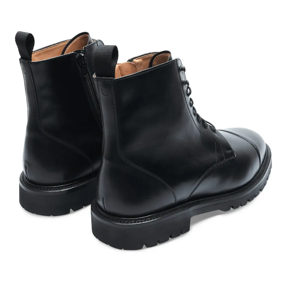 Schwarze Leder Captoe Schnürstiefel