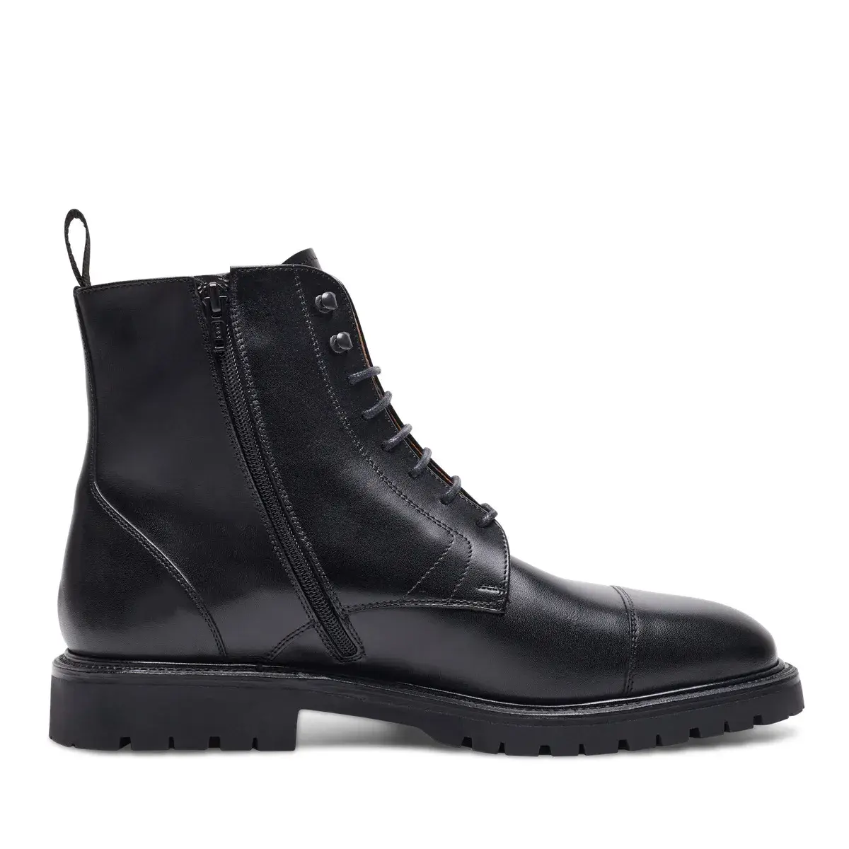 Schwarze Leder Captoe Schnürstiefel
