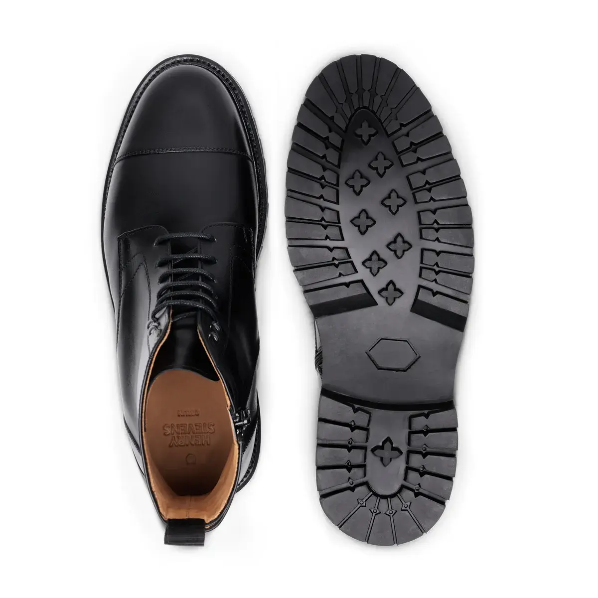 Schwarze Leder Captoe Schnürstiefel