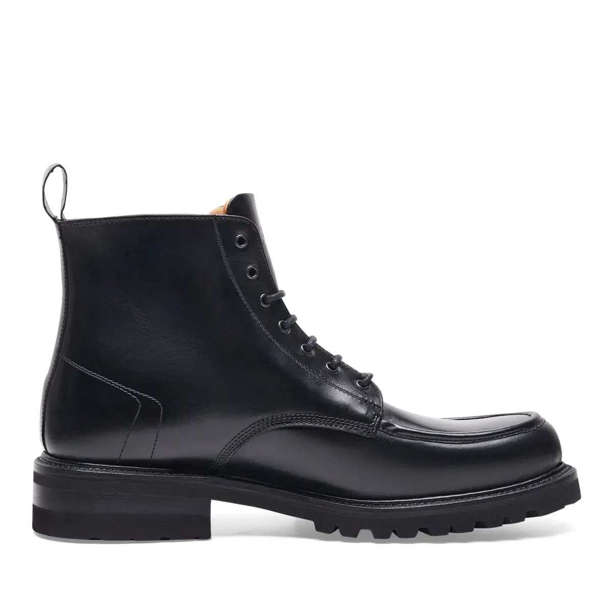 Schwarze Leder-Schnürstiefeletten