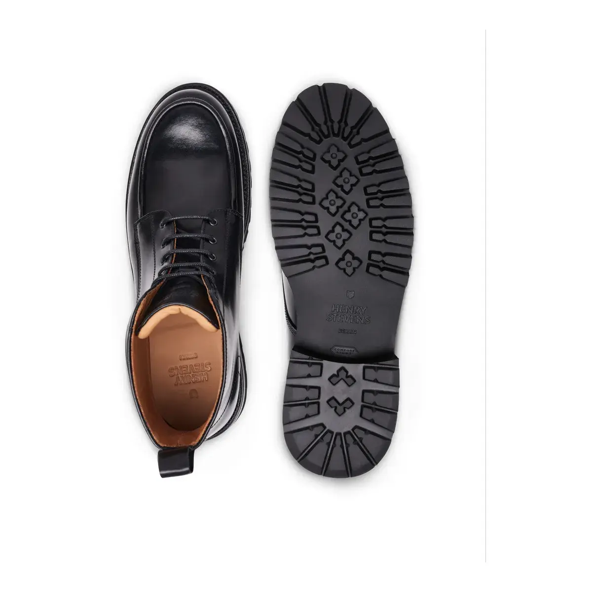Schwarze Leder-Schnürstiefeletten