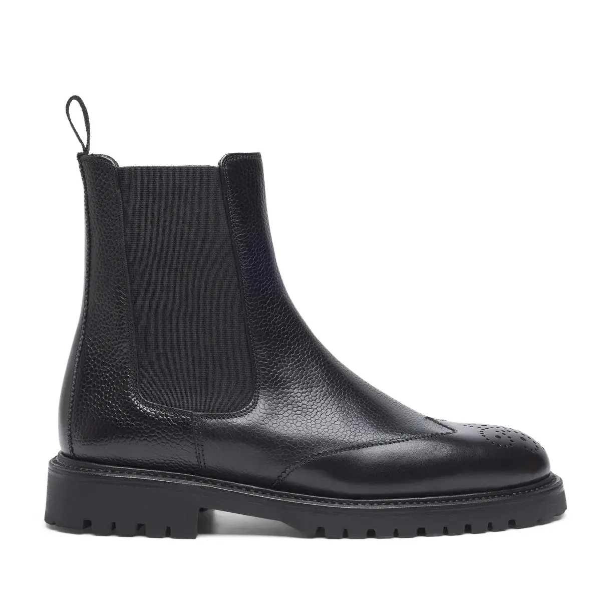 Schwarze Chelsea Brogue Stiefeletten aus Leder