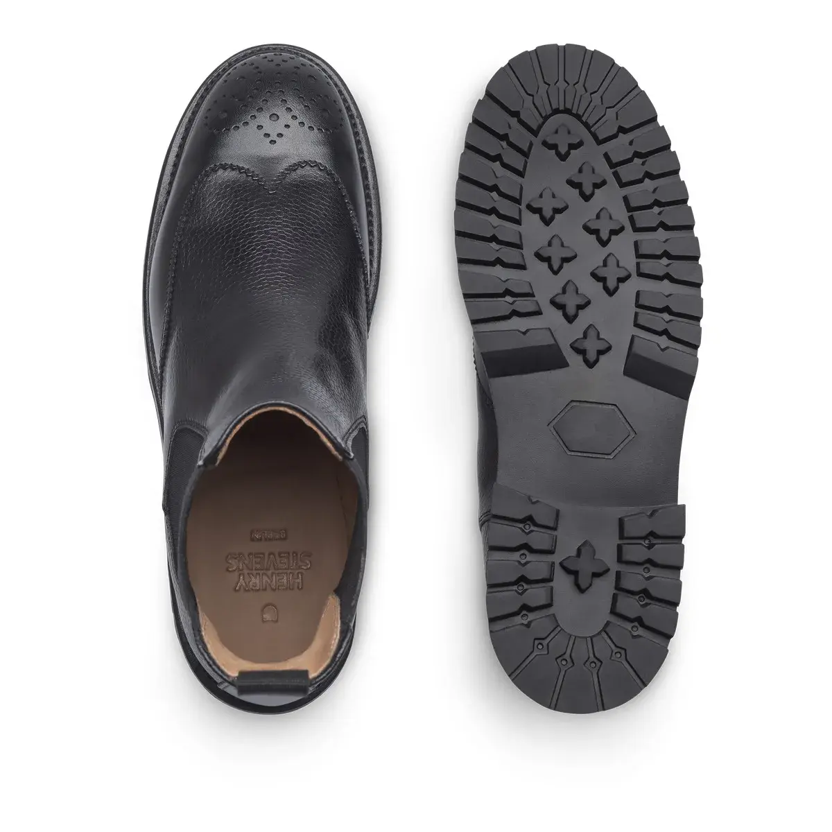 Schwarze Chelsea Brogue Stiefeletten aus Leder