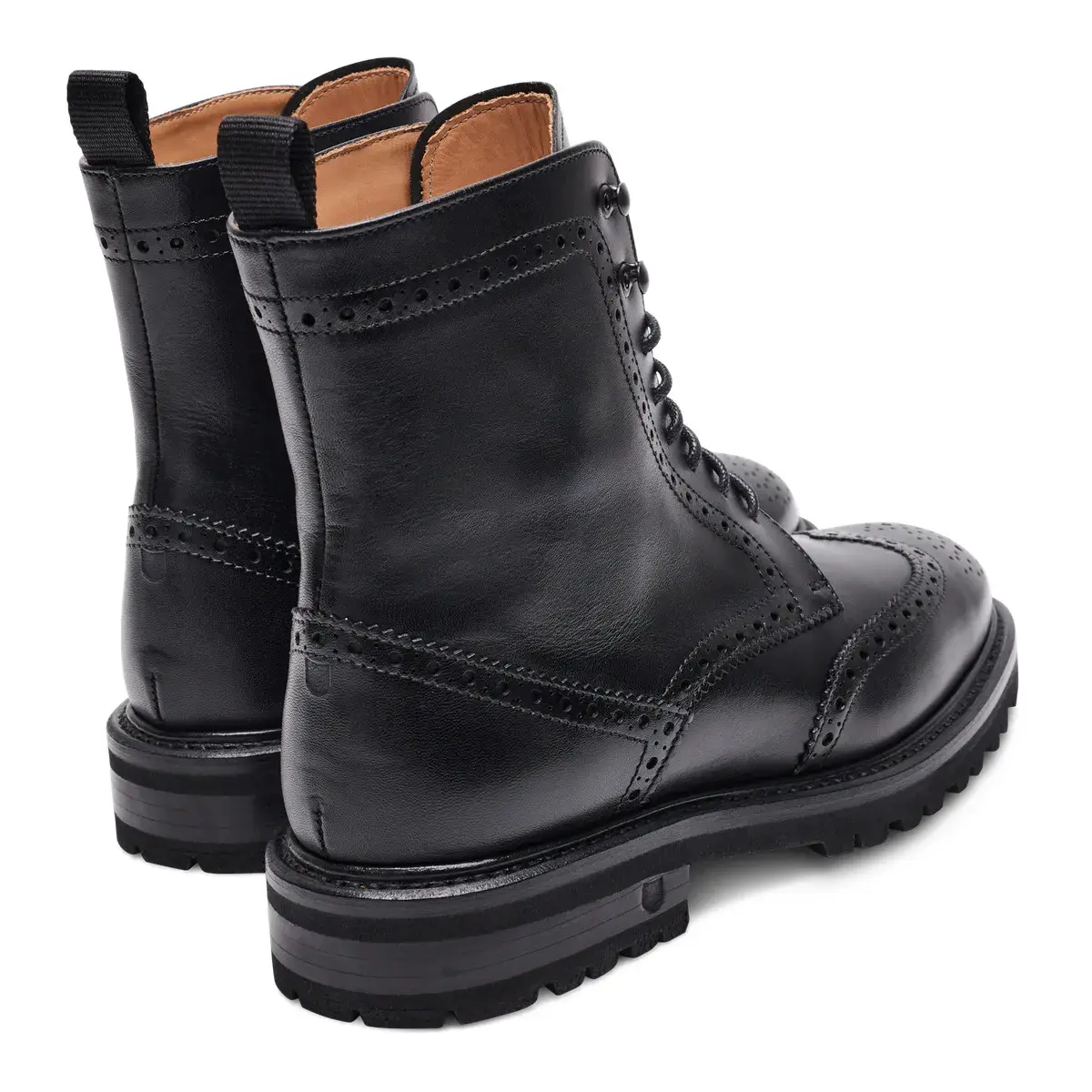 Schwarze Leder Schnürstiefel mit Flügelkappe