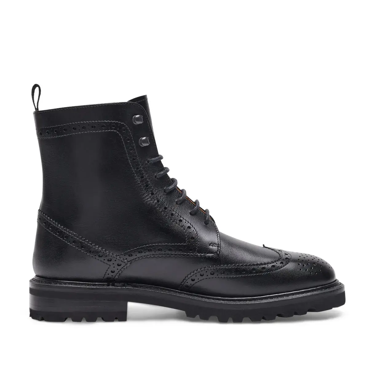 Schwarze Leder Schnürstiefel mit Flügelkappe