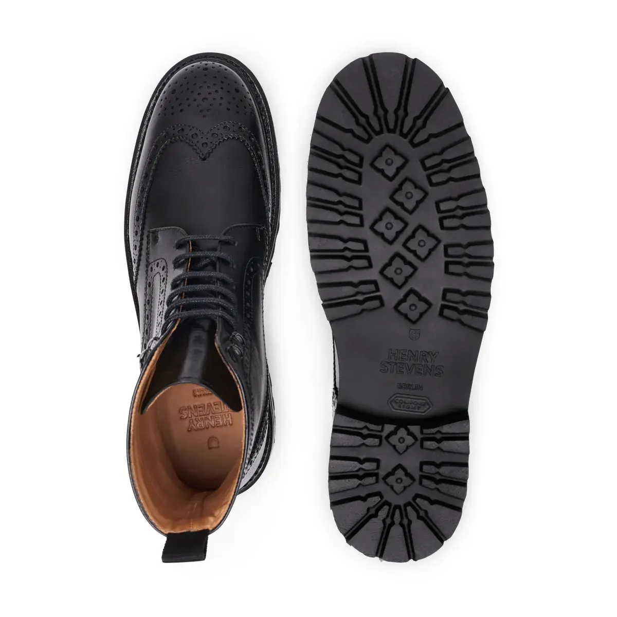 Schwarze Leder Schnürstiefel mit Flügelkappe