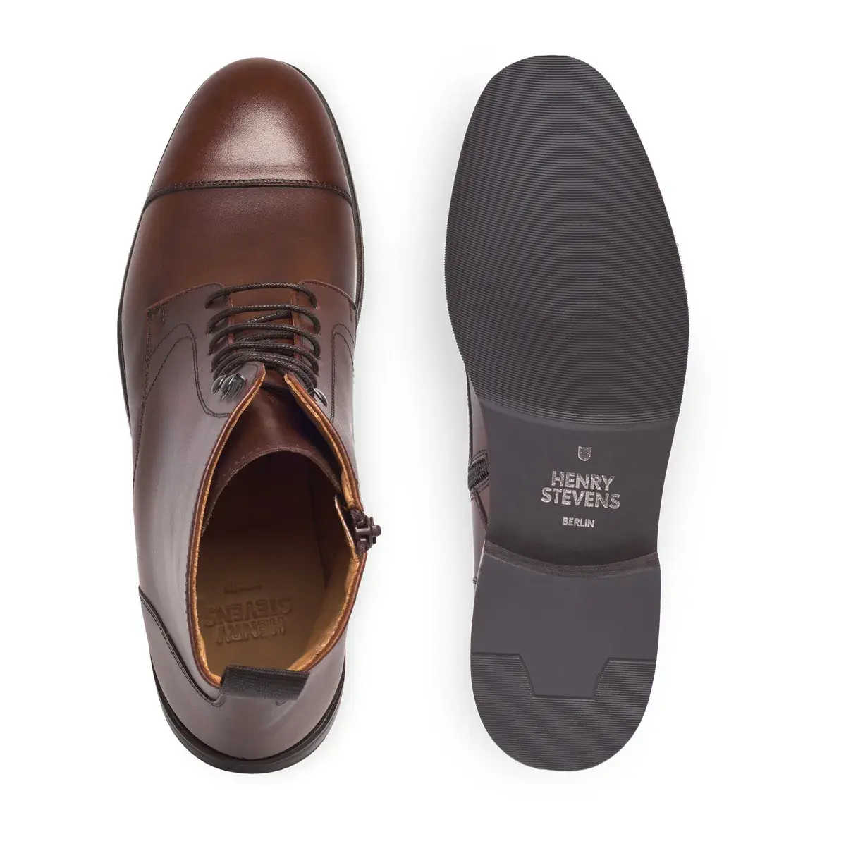 Braune Leder Schnürstiefeletten mit Kappe