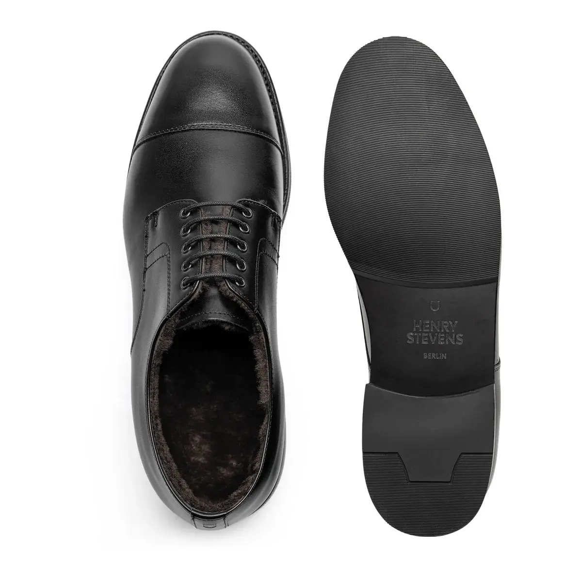 Schwarze Derby Schuhe mit Zehenkappe aus Leder