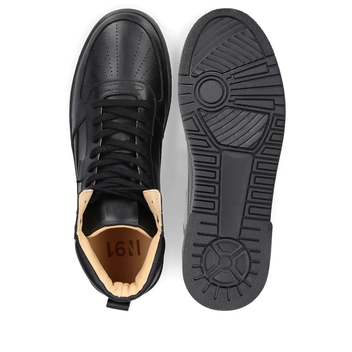 Schwarze Leder High-Top Sneaker