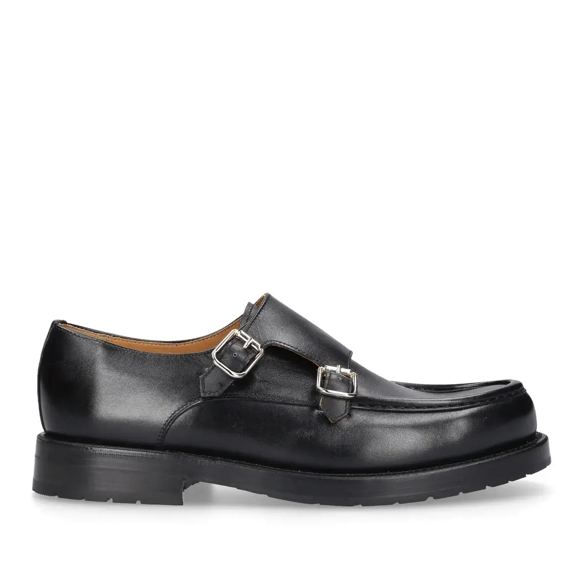 Schwarze Doppel-Monk Loafer aus Leder
