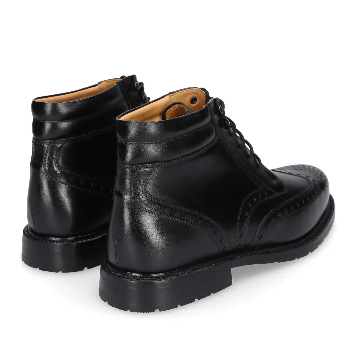 Schwarze Leder Flügelkappe Stiefeletten
