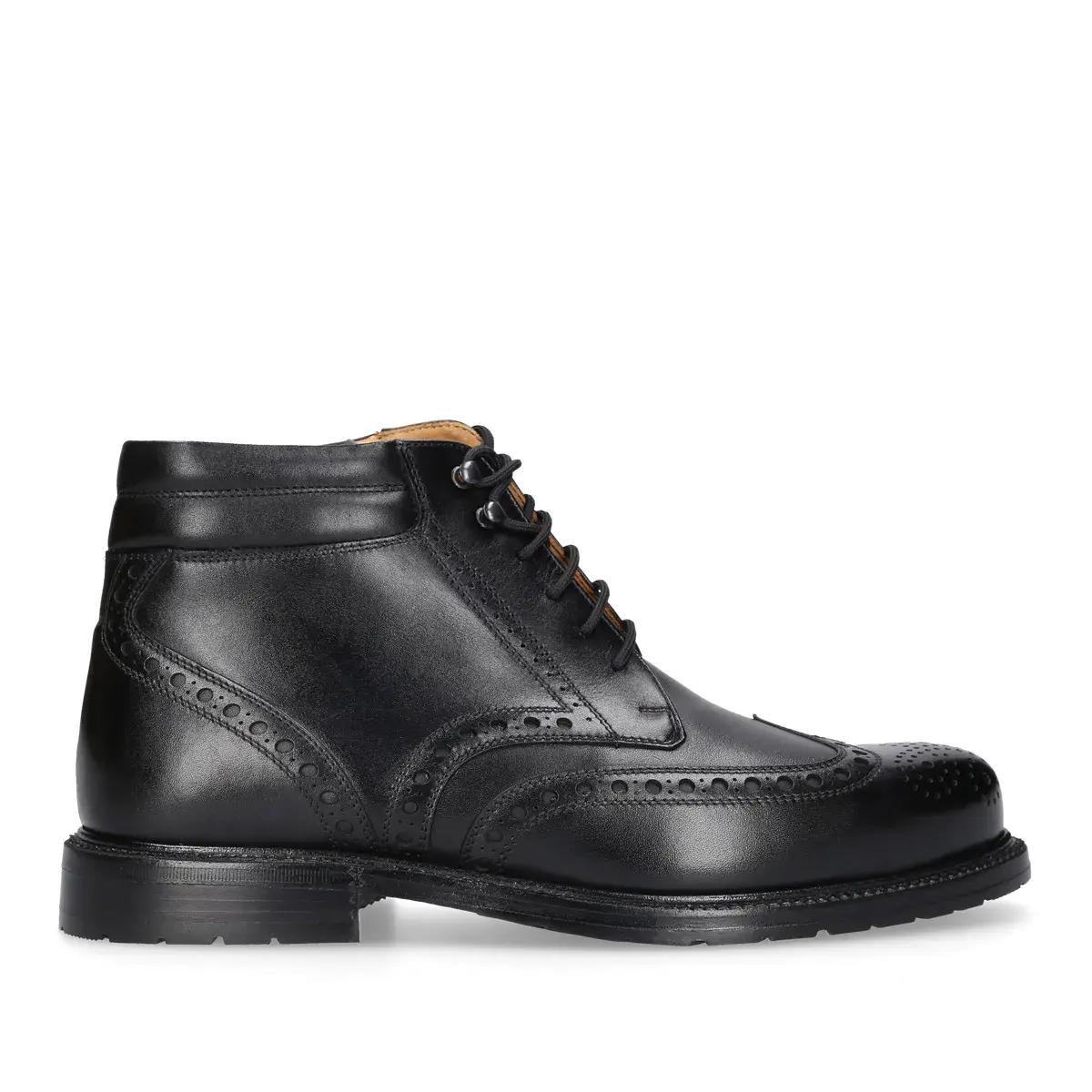 Schwarze Leder Flügelkappe Stiefeletten