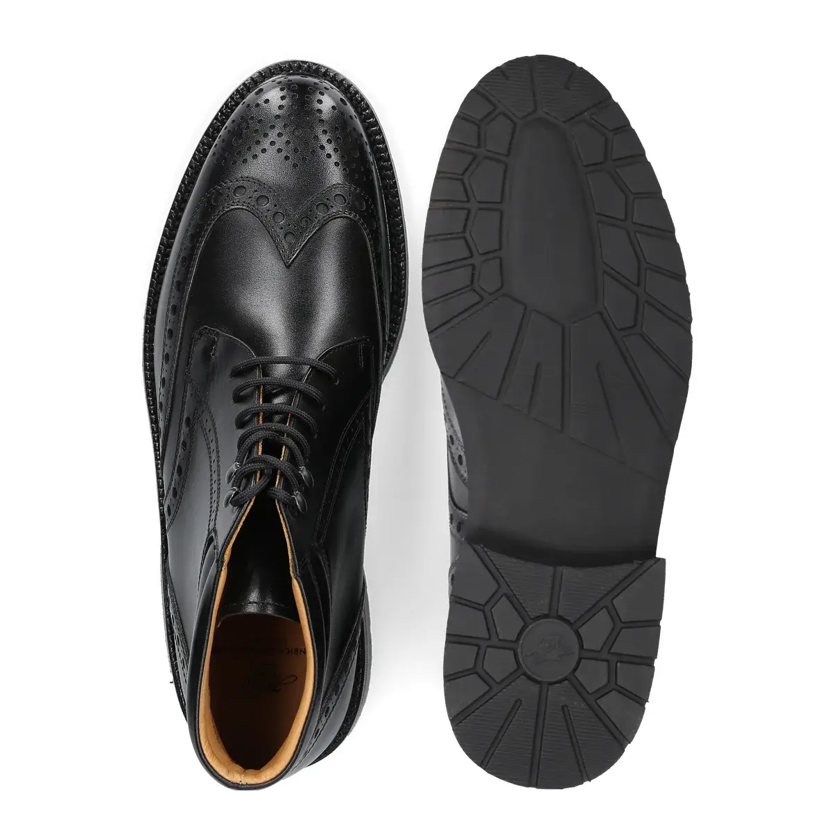 Schwarze Leder Flügelkappe Stiefeletten