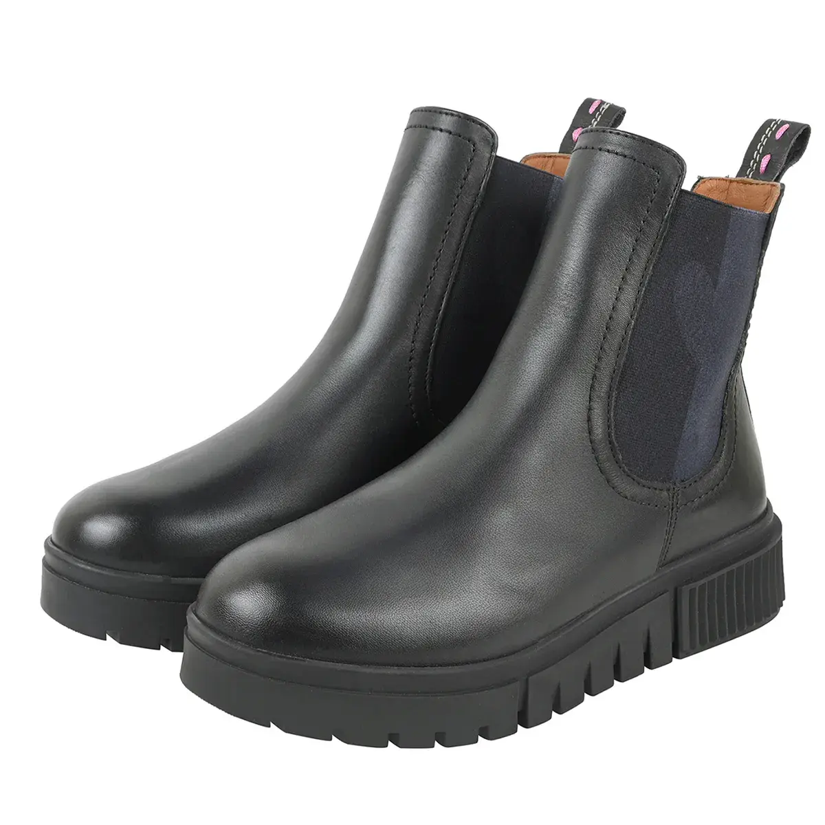 Schwarze Chelsea Boots aus Leder mit Profilsohle