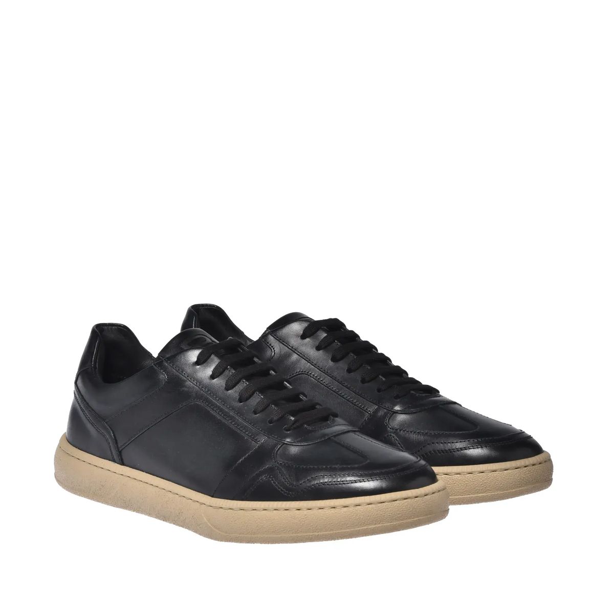 Schwarze Leder-Sneakers mit niedrigem Schaft