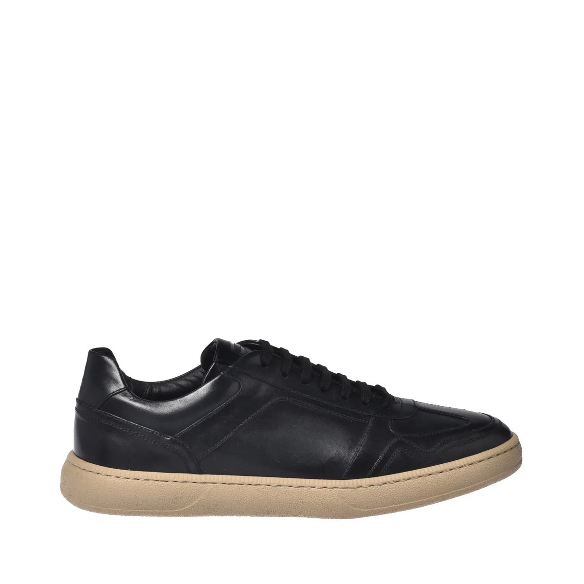 Schwarze Leder-Sneakers mit niedrigem Schaft