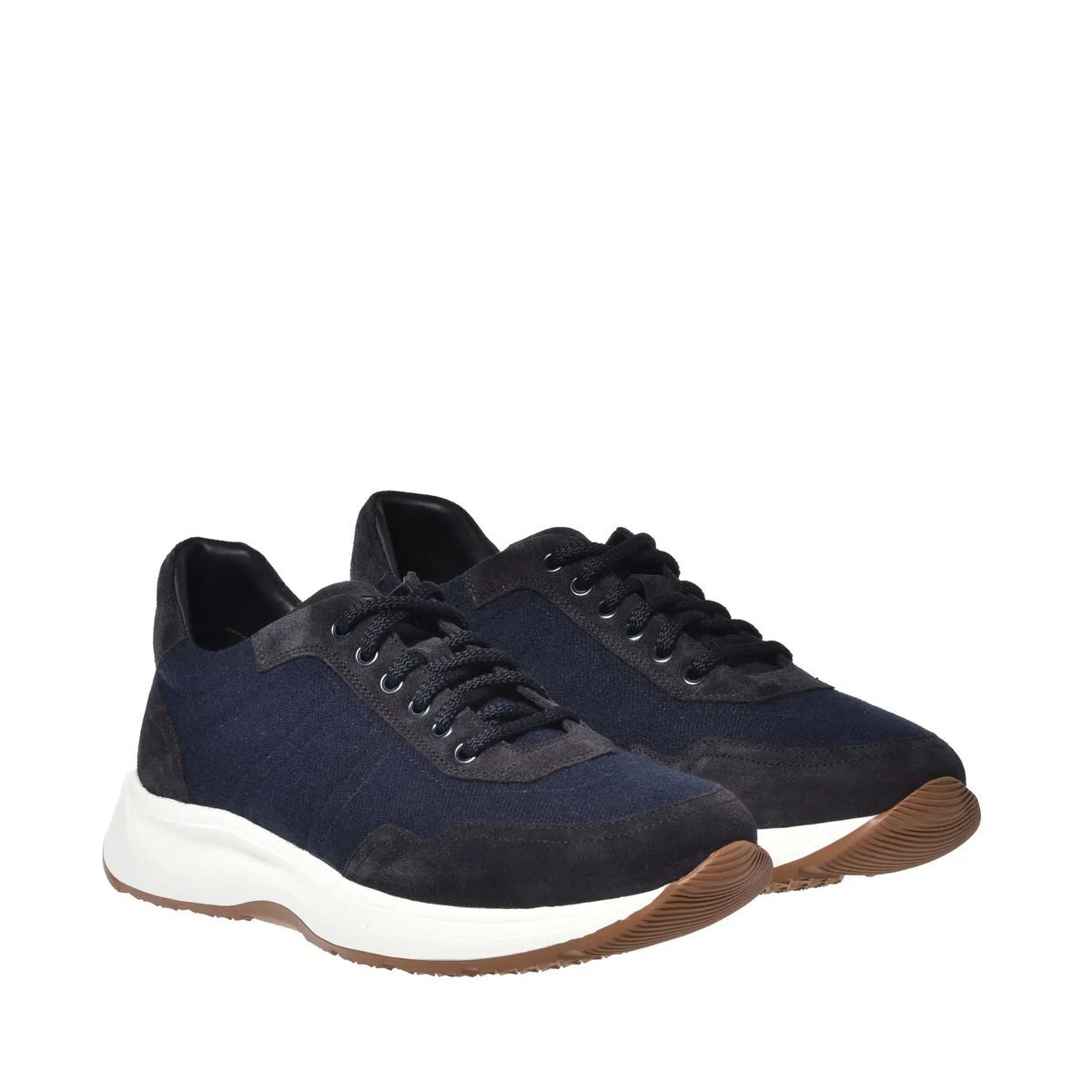 Marineblaue Wildleder- und Stoff-Sneakers
