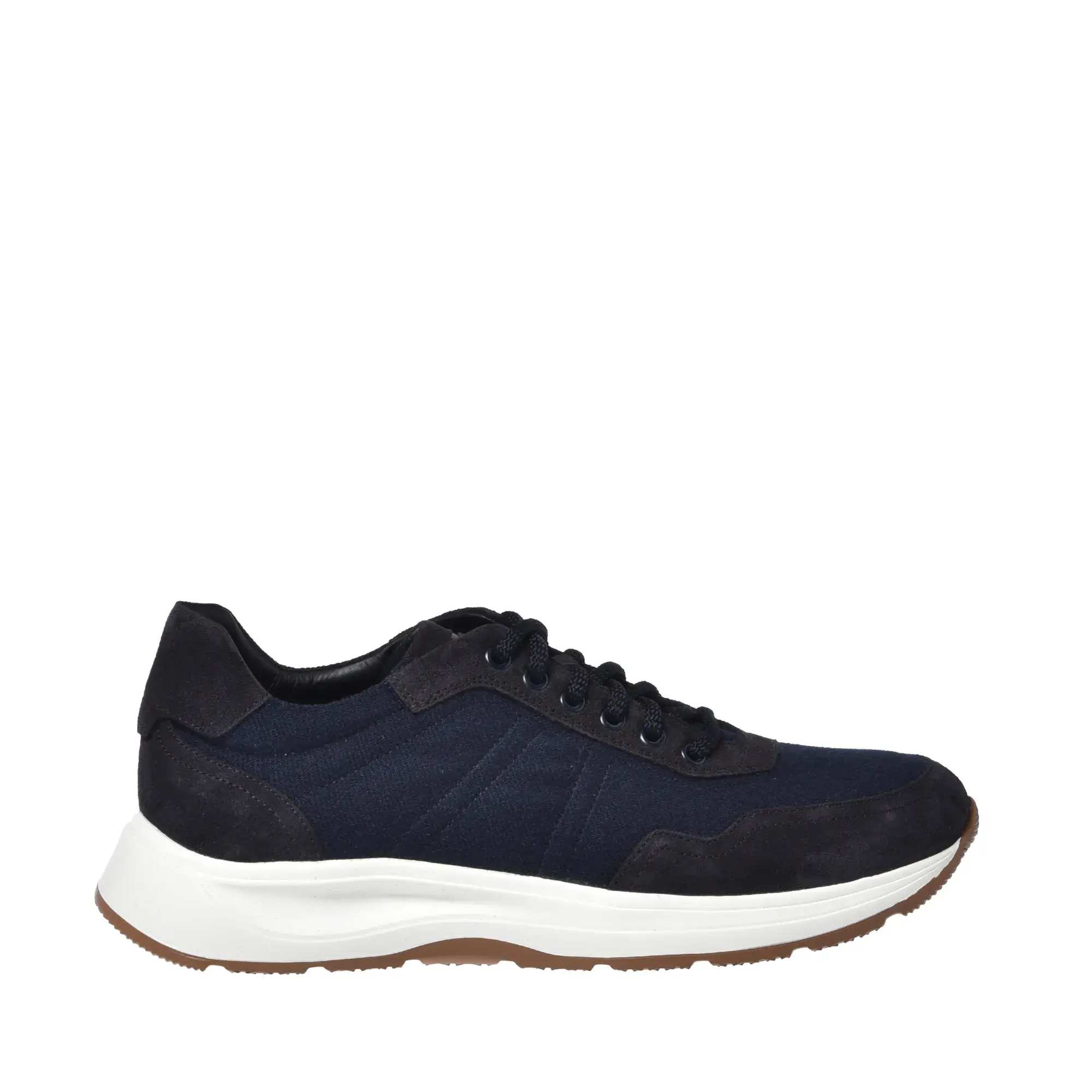 Marineblaue Wildleder- und Stoff-Sneakers