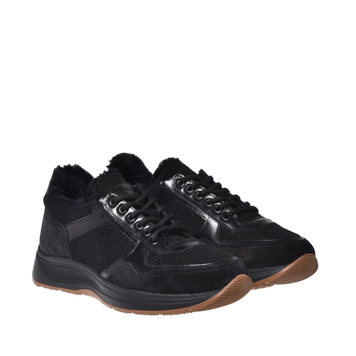 Schwarzer Sneaker aus Wildleder und Leder