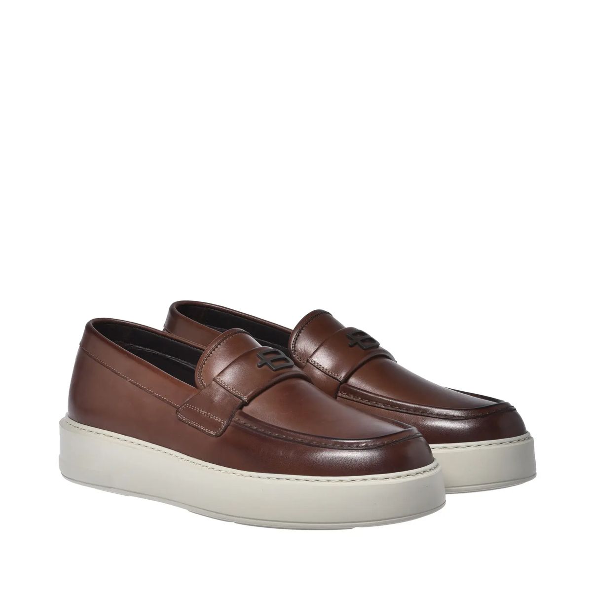 Braune Lederplateau-Loafer