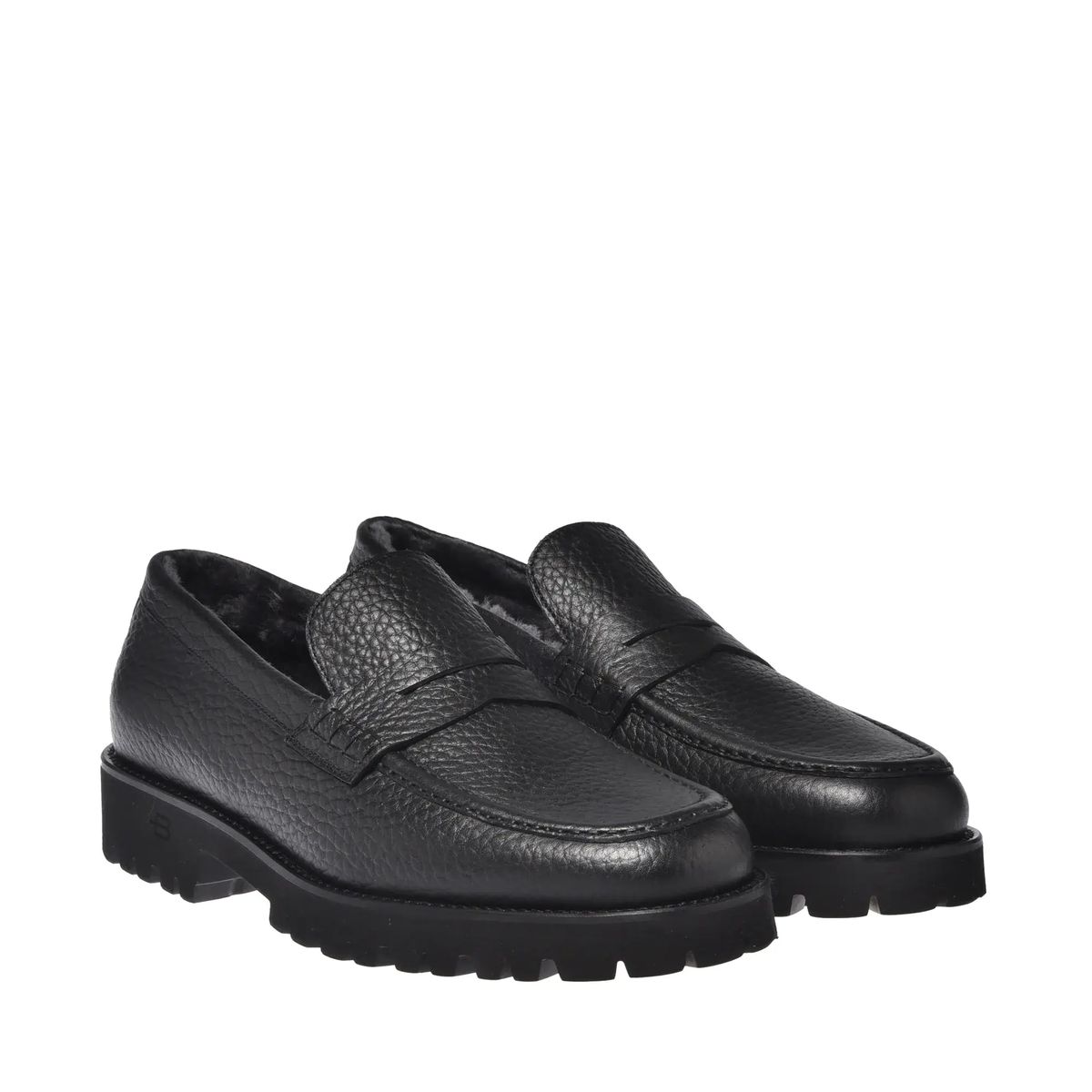 Schwarze Leder Loafer mit Profilsohle