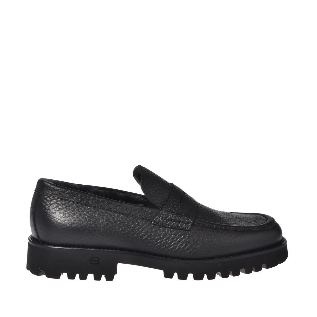 Schwarze Leder Loafer mit Profilsohle