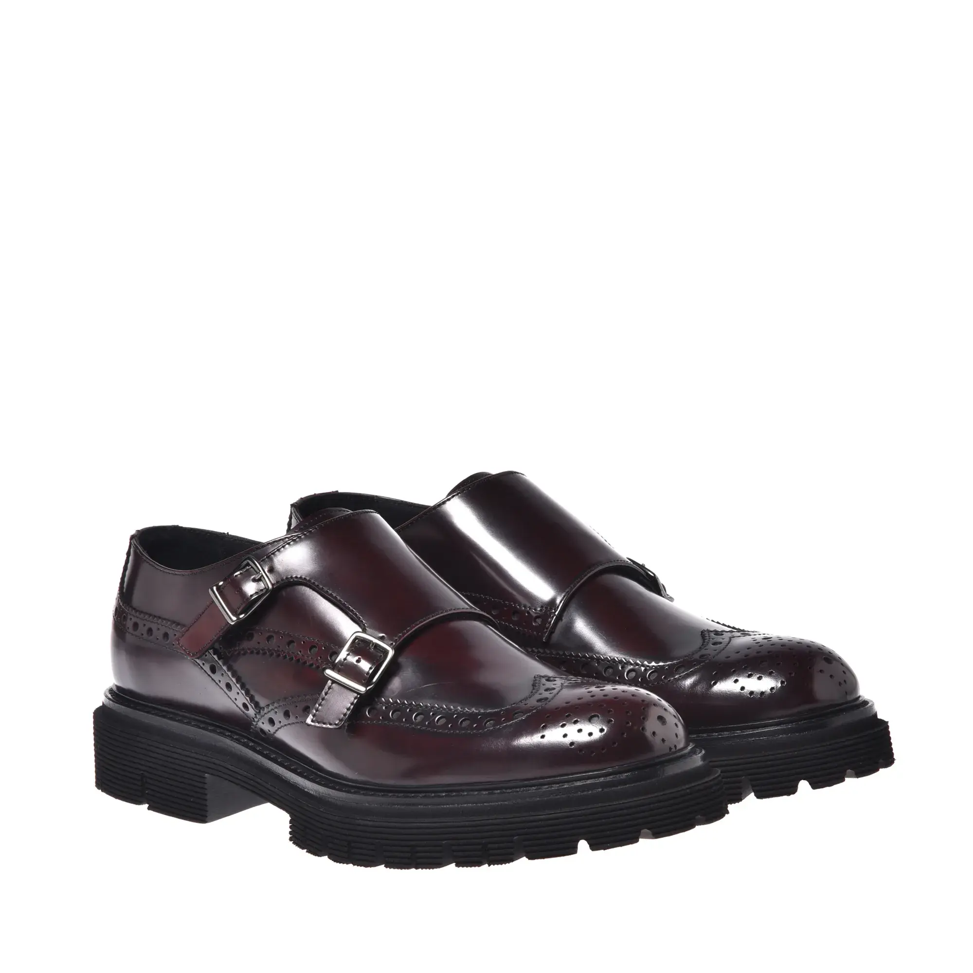 Burgunderfarbene Leder Monk Strap Brogues