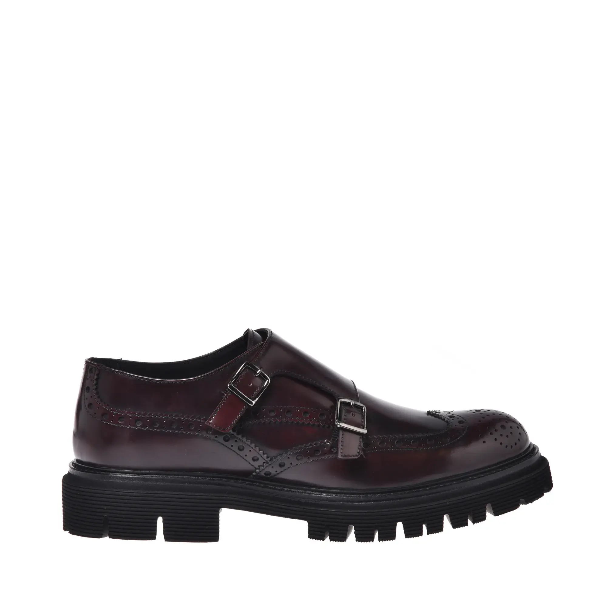 Burgunderfarbene Leder Monk Strap Brogues