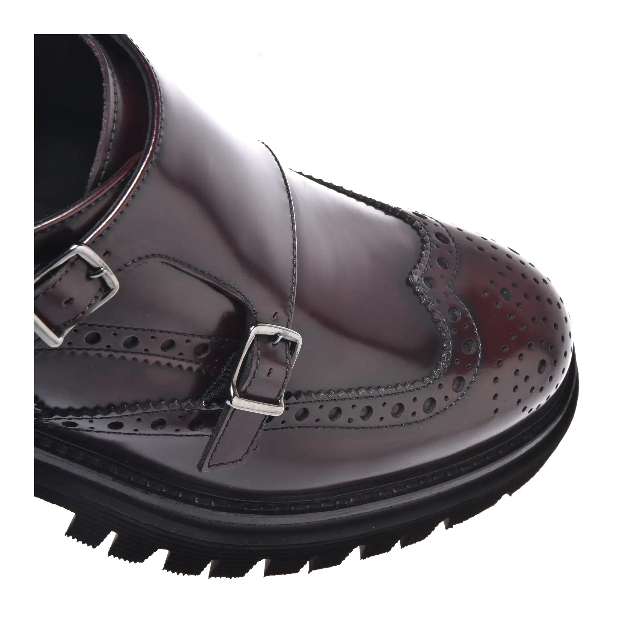 Burgunderfarbene Leder Monk Strap Brogues